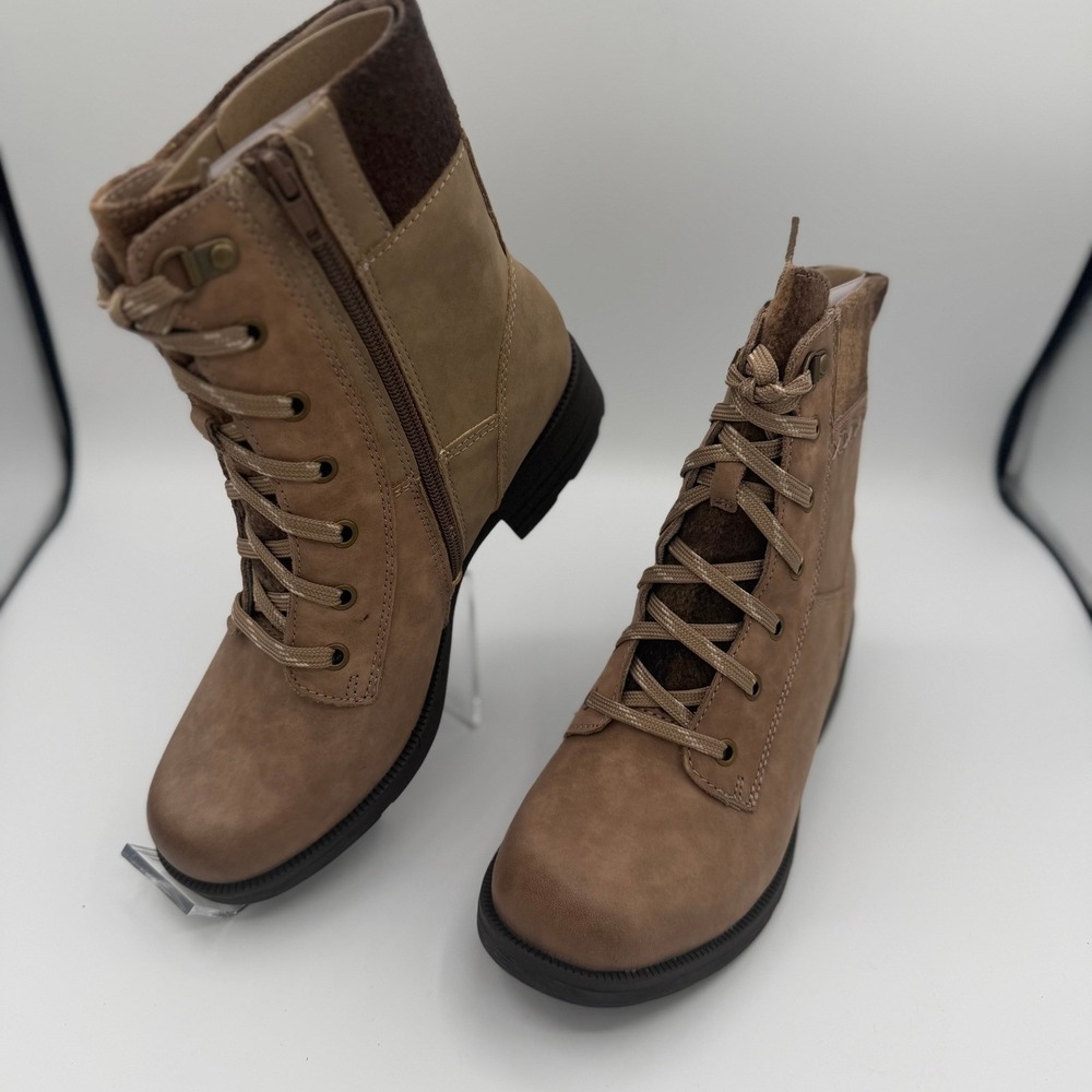 Earth Origins Taupe  Lace Up Side Zip Combat Military Ankle Boots Womens 8.5
